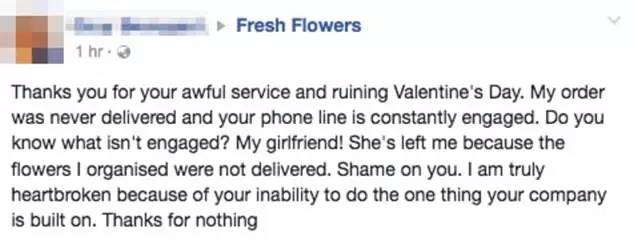 情人节过去了,你的情人还在吗?澳洲一小哥因为定的花没有送到,情人节当天被甩