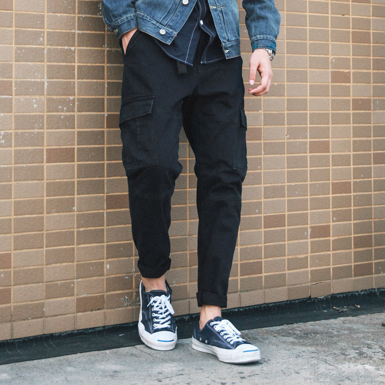 粗腿显瘦裤子男休闲阔腿,短腿男士阔腿束脚裤