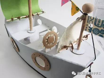 彩泥儿童简单手工轮船,幼儿园纸皮海盗船手工