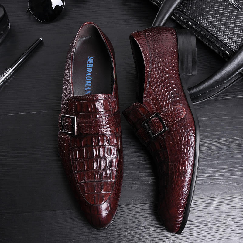 花花公子男士鳄鱼纹皮鞋,鳄鱼纹皮鞋男新款商务透气
