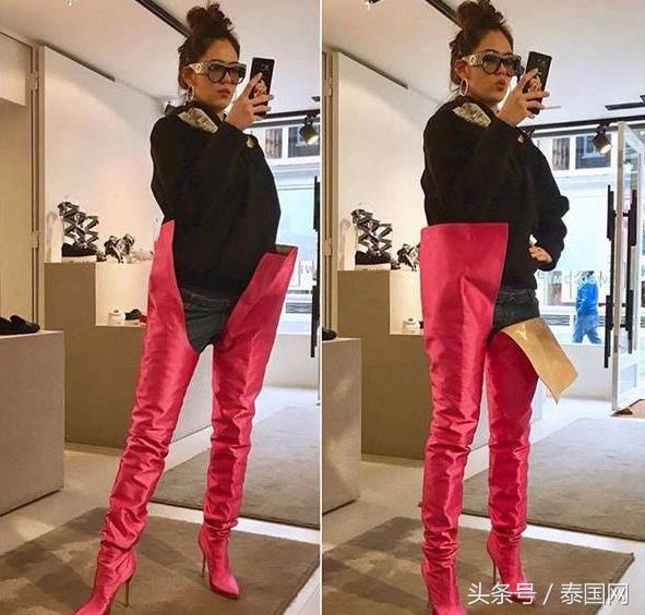 泰国时尚教主Chompoo花16万泰铢买及腰长靴!