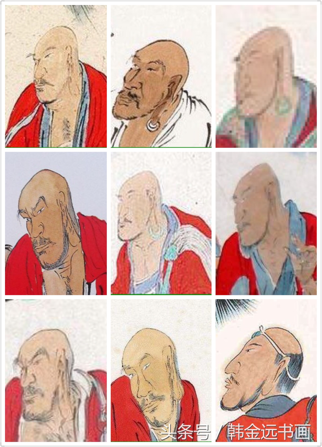 赵孟頫山水画高清彩色复原图片,范扬青绿罗汉作品欣赏