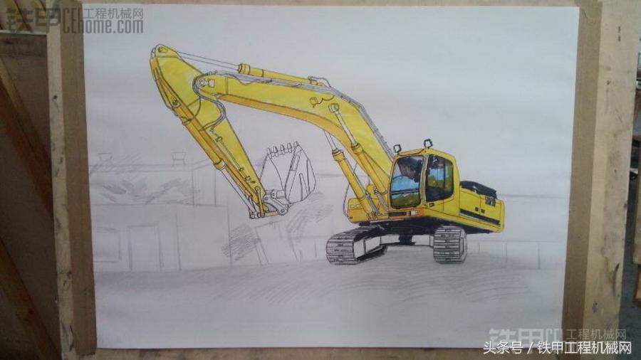 大学生酷爱画挖掘机作品让人震撼！