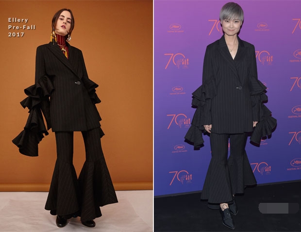 李宇春深v高叉鱼尾裙造型,李宇春穿西装的惊艳