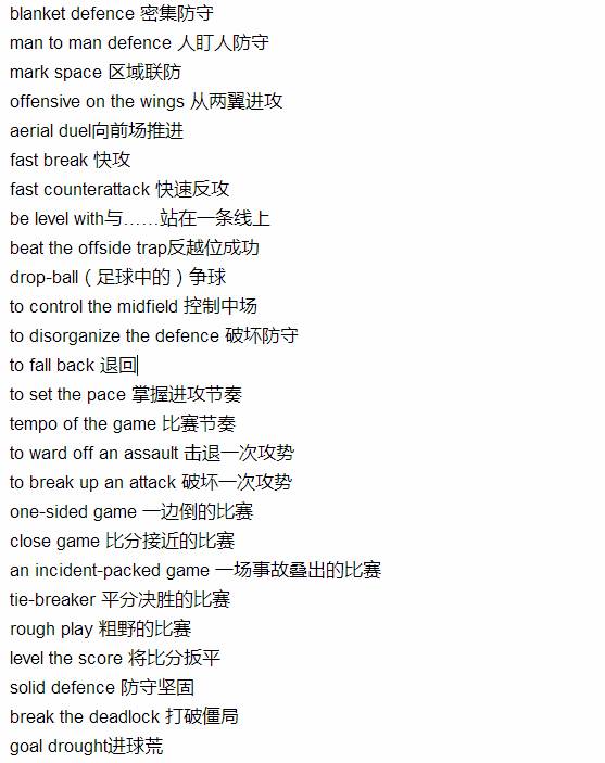 世界杯足球英语词汇,关于足球的英文术语