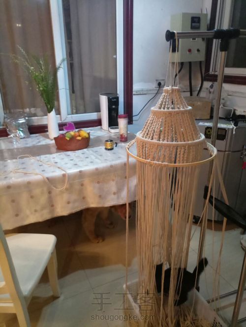 镂空花灯罩编织视频,手工编织棉线灯罩教程