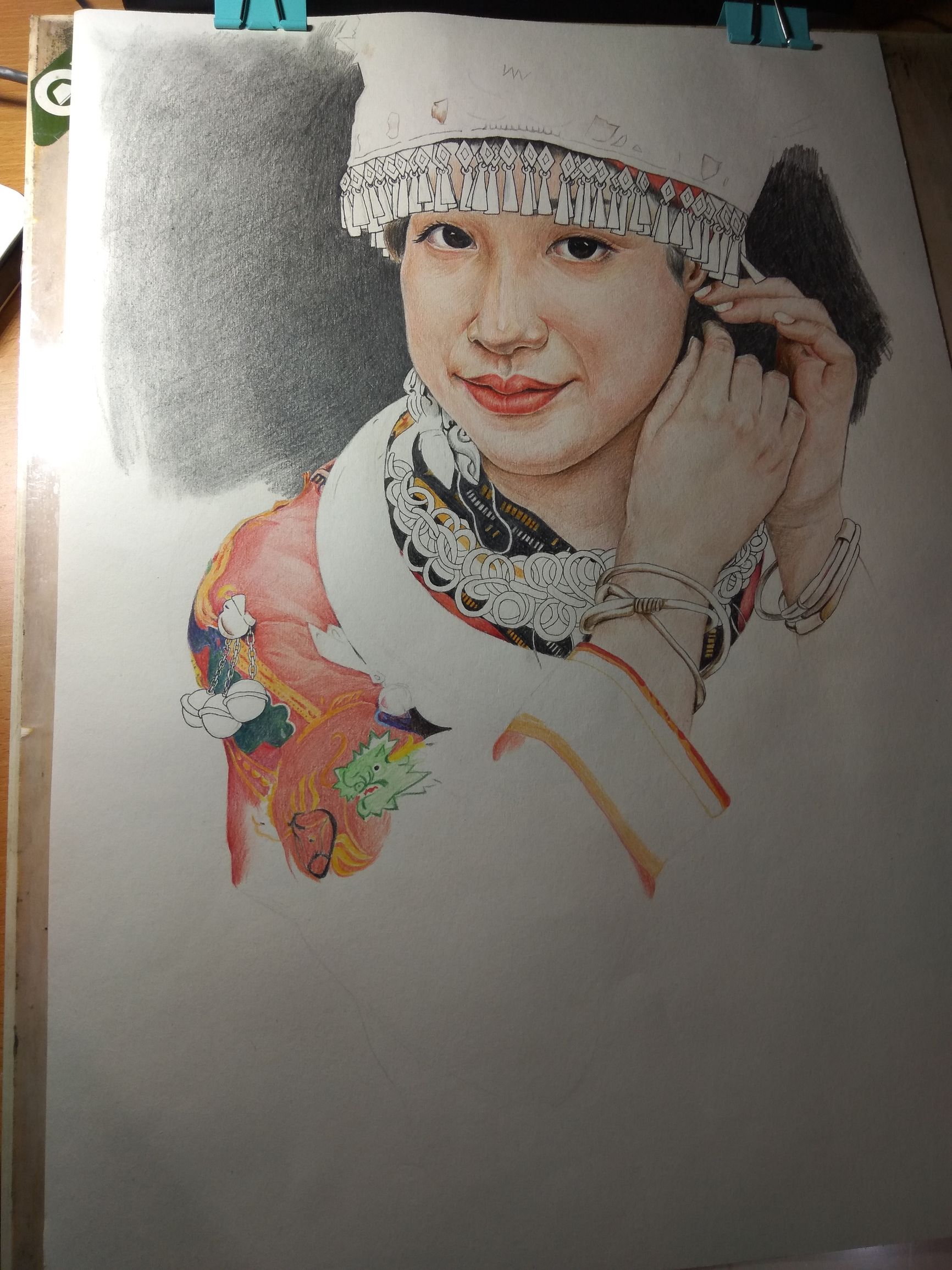 马克笔画苗族少女,苗族姑娘彩铅画