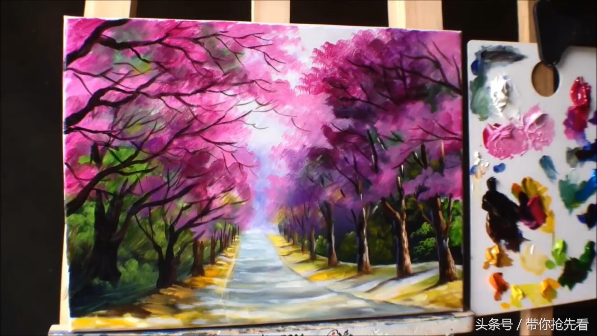 丙烯颜料画樱花树教程视频,丙烯颜料樱花的画法