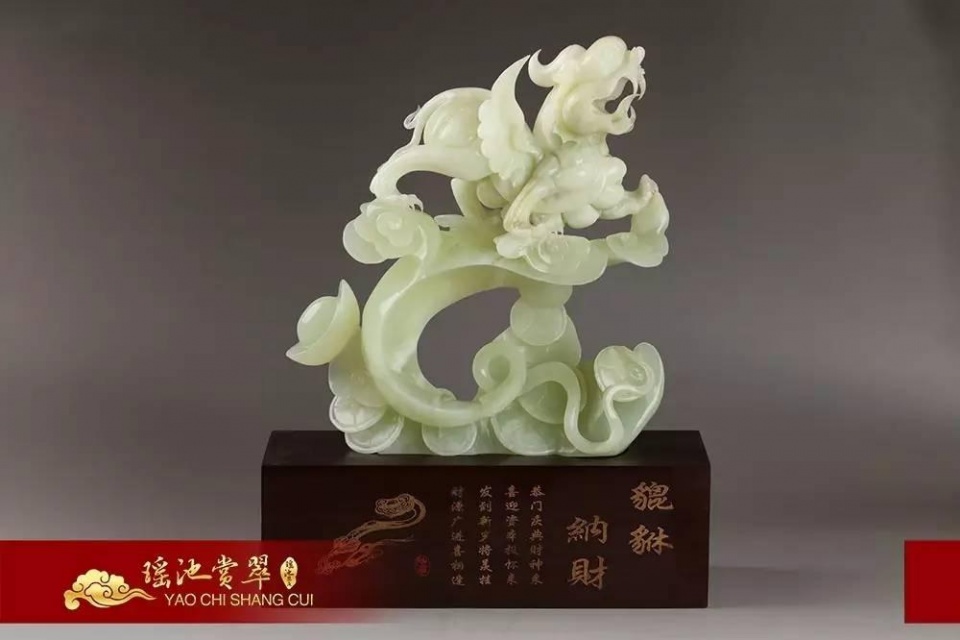 金丝线玉石雕件,翡翠雕件招财