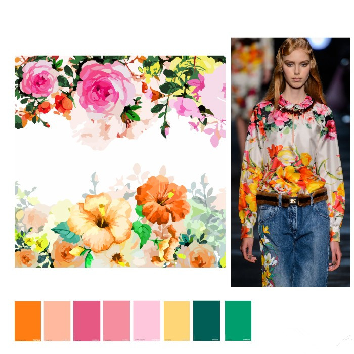 秀场系列服装配色效果图,彩色印花时尚秀图片高清