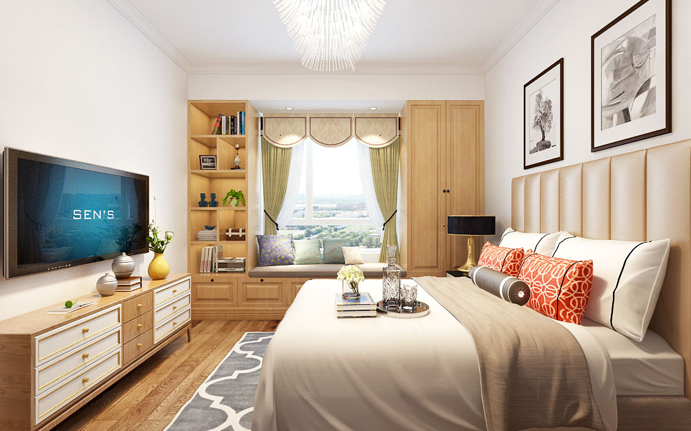 轻法式100平方小三室装修效果图,新中式风格三室一厅130平米