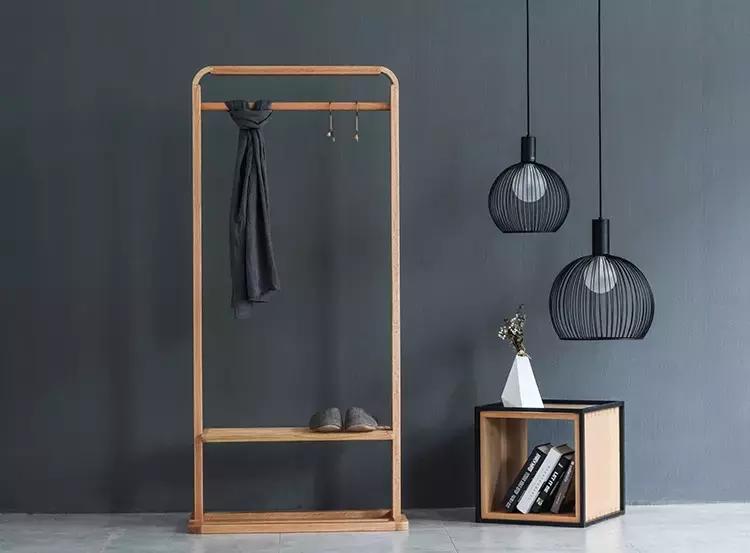 实木衣帽架摆放效果图,实木家用落地式衣帽架超强收纳