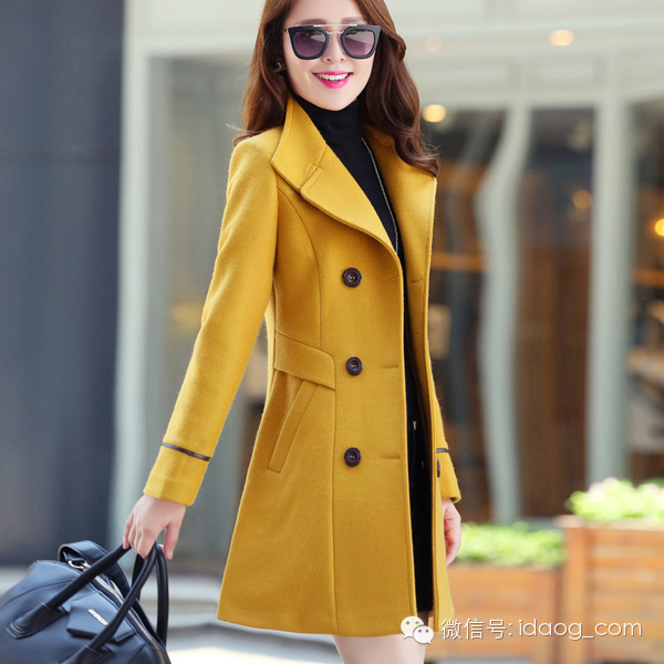 秋冬流行大衣女中长款毛呢外套 (中长款毛呢外套双排扣呢大衣图片)