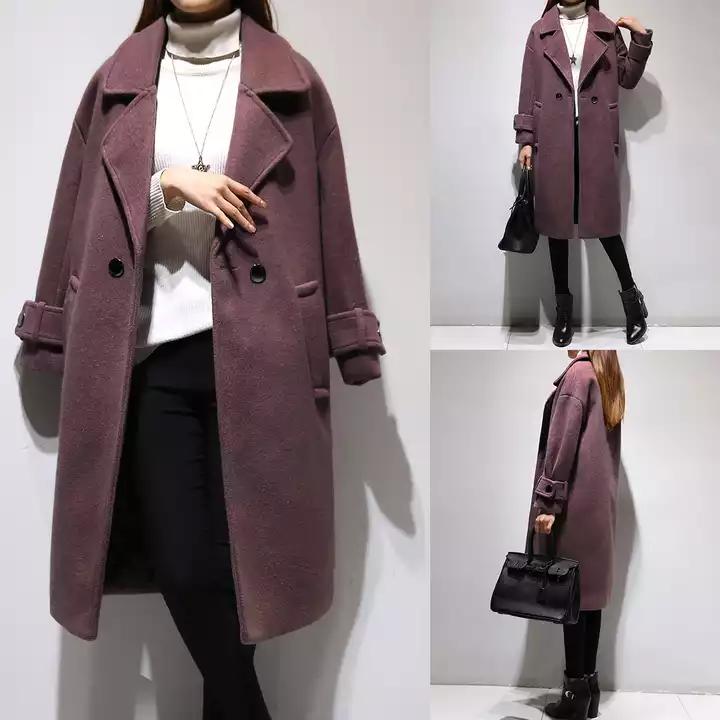 毛呢双面大衣中长款外套女款秋冬,韩国高端羊绒大衣女冬加厚
