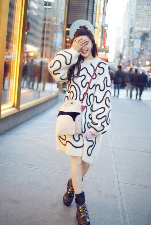 北极绒毛衣穿搭,白色貂绒毛衣搭配冬季