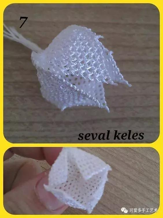 只是用针穿上了线不断绕圈打结，做出来的仿真花竟然比钩的还好看