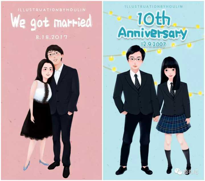 q版婚礼logo头像设计,插画头像手绘婚礼