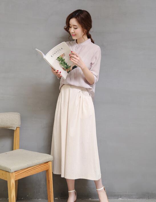 散发强大女神气场，让人过目不忘的棉麻立领中长裙套装