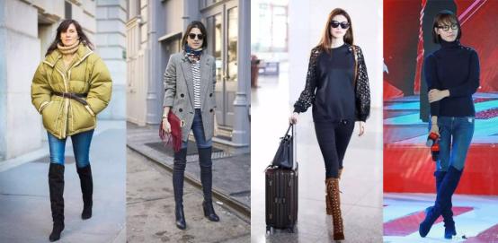 冬天适合粗腿穿的长筒靴,冬天穿光腿神器配过膝靴