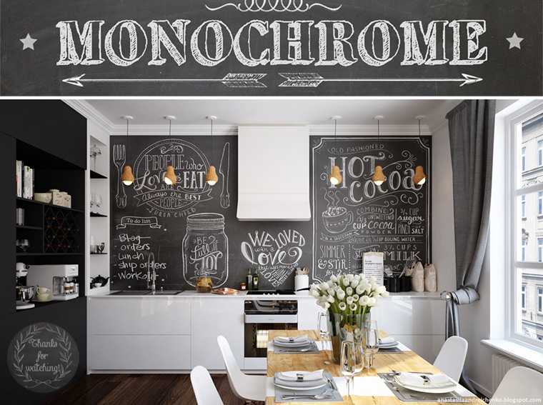 餐厨一体小空间设计,餐厅黑板墙效果图