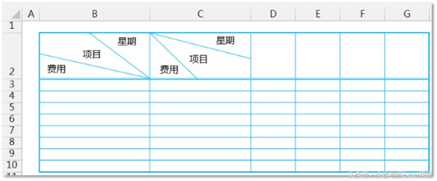 excel三栏斜线表头怎么制作,excel课程三个斜线表头制作方法