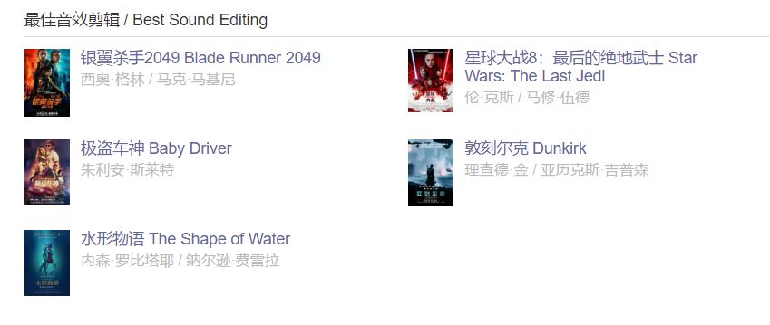 第90届奥斯卡获奖电影,第90届奥斯卡完整获奖名单