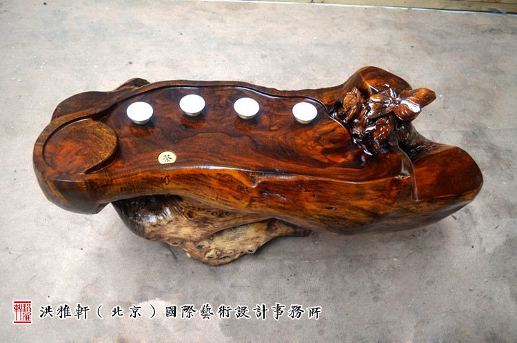 鸡翅木根雕茶台翻新完工,实木树根雕茶几