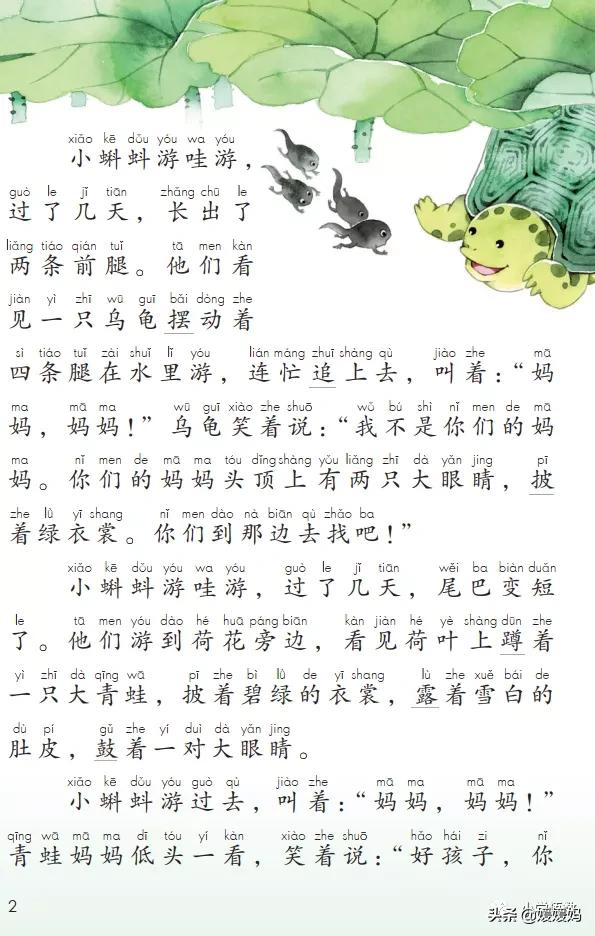 二年级上册小蝌蚪找妈妈听写词语,朗读二年级上册语文小蝌蚪找妈妈