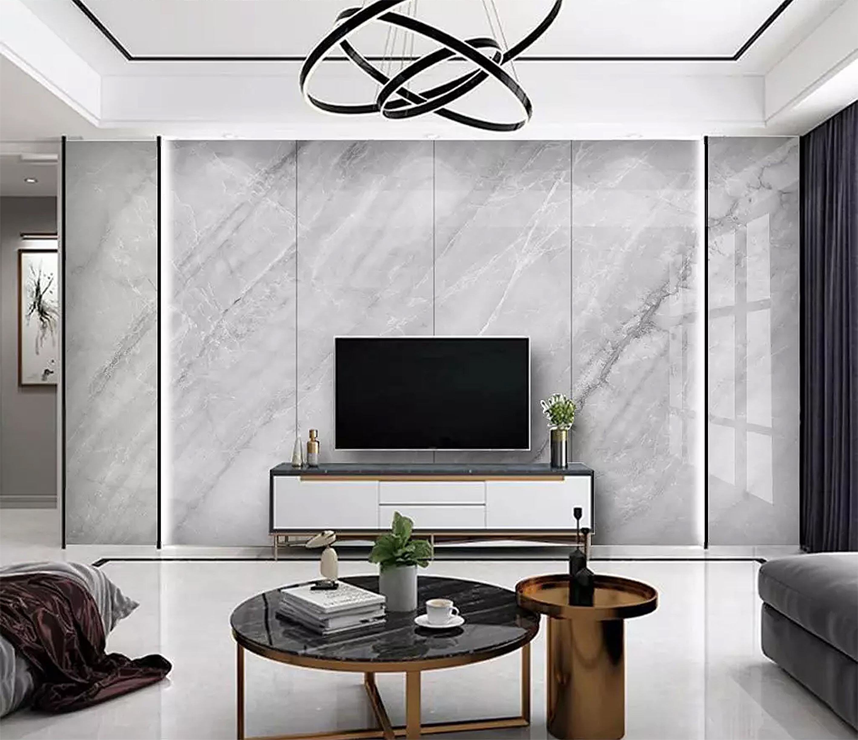 新中式风格瓷砖石材艺术背景墙,大理石瓷砖背景墙效果图