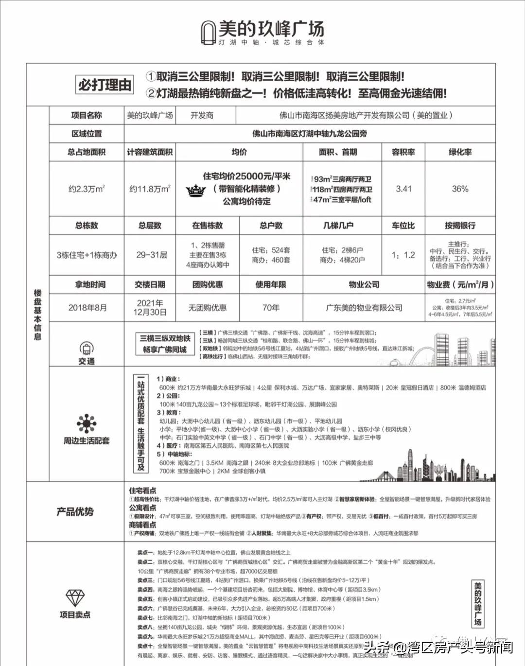 佛山大沥「美的·玖峰广场」单价2字头1中轴千亿灯湖战略高地