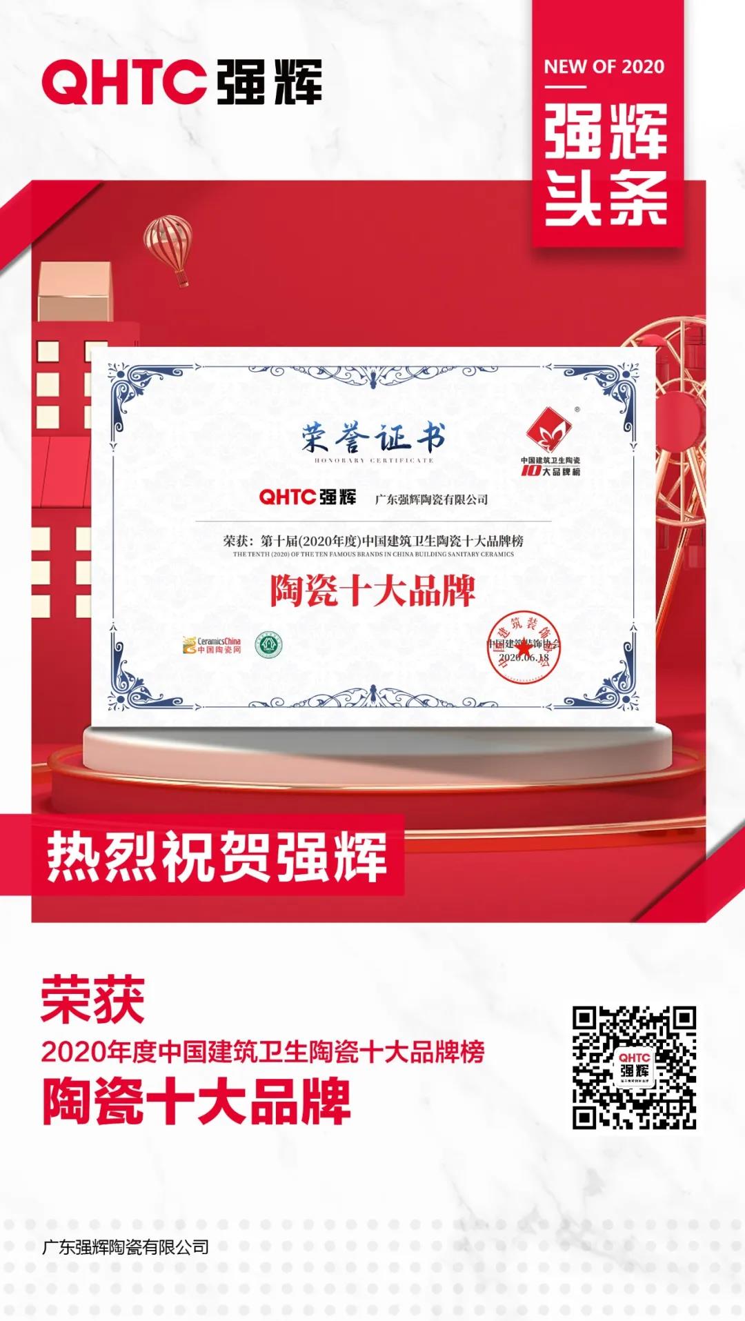 再获陶瓷十大品牌、抖音话题*放播**量破亿…这个6月,强辉真的666