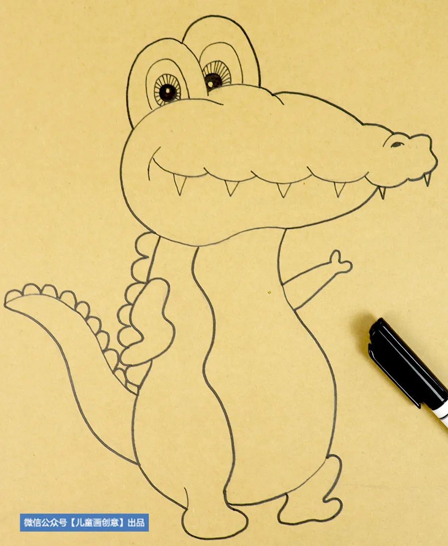 小鳄鱼去散步,儿童画爱洗澡的小鳄鱼