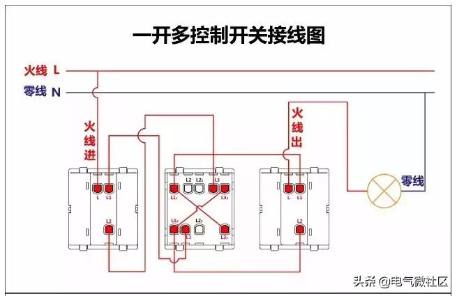 多控变单控怎么接线图,三开有1个双控2个单控怎么接