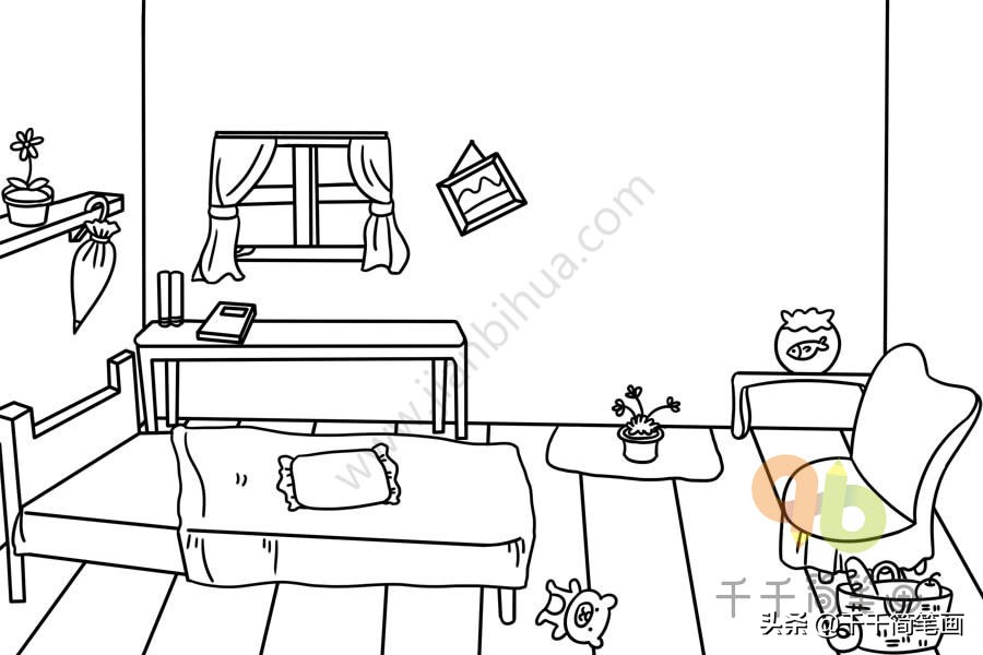 书桌简笔画简单又好看加凳子,学会整理书桌和房间的简笔画