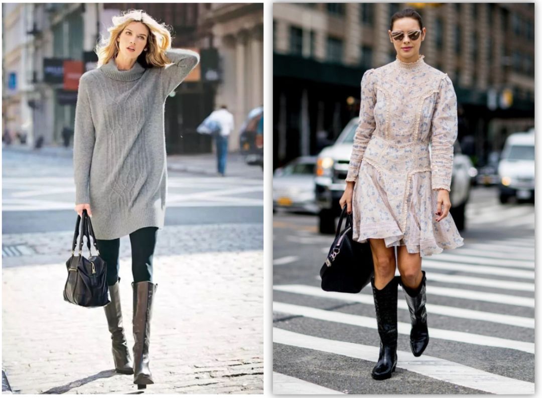 搭靴子穿的裙子秋冬款,裙子靴子秋冬搭配图