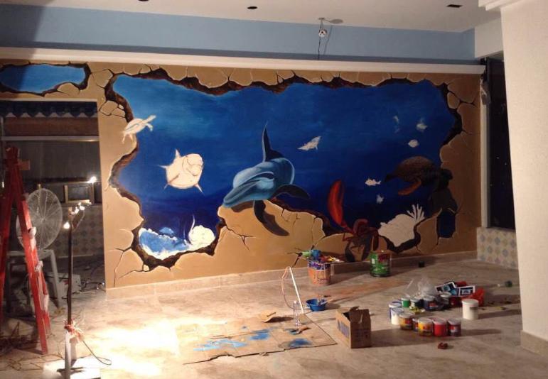 北京3d墙体彩绘机,室内3d墙绘机器