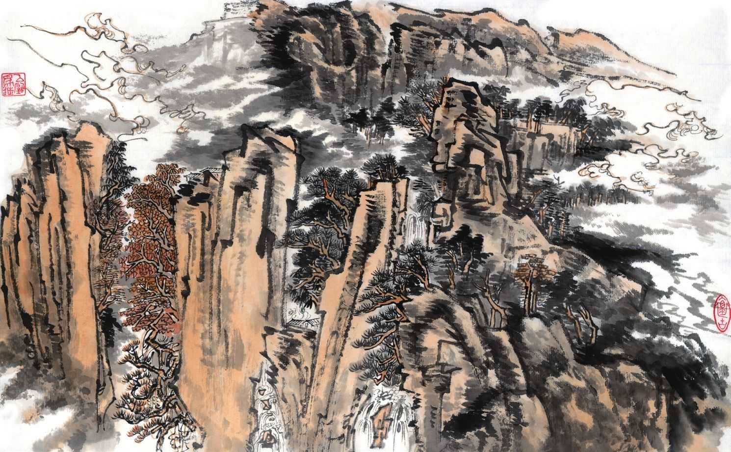 儿童山水画10-12岁国画范画,零基础国画山水画教学视频