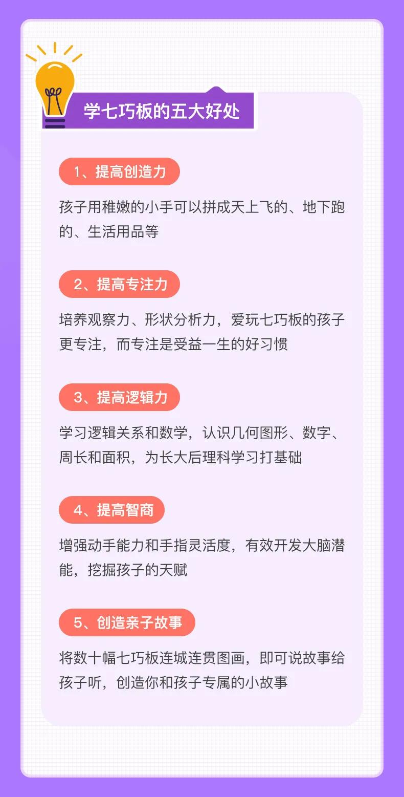 「免费赠送教具」3-7岁儿童全脑开发：16节七巧板趣味课程