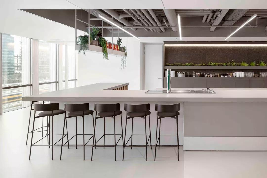 极简办公室水吧台组合效果图,现代轻奢办公室吧台