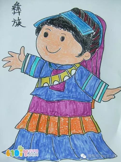 彩色少数民族儿童简笔画图片大全,五十六个民族简笔画卡通