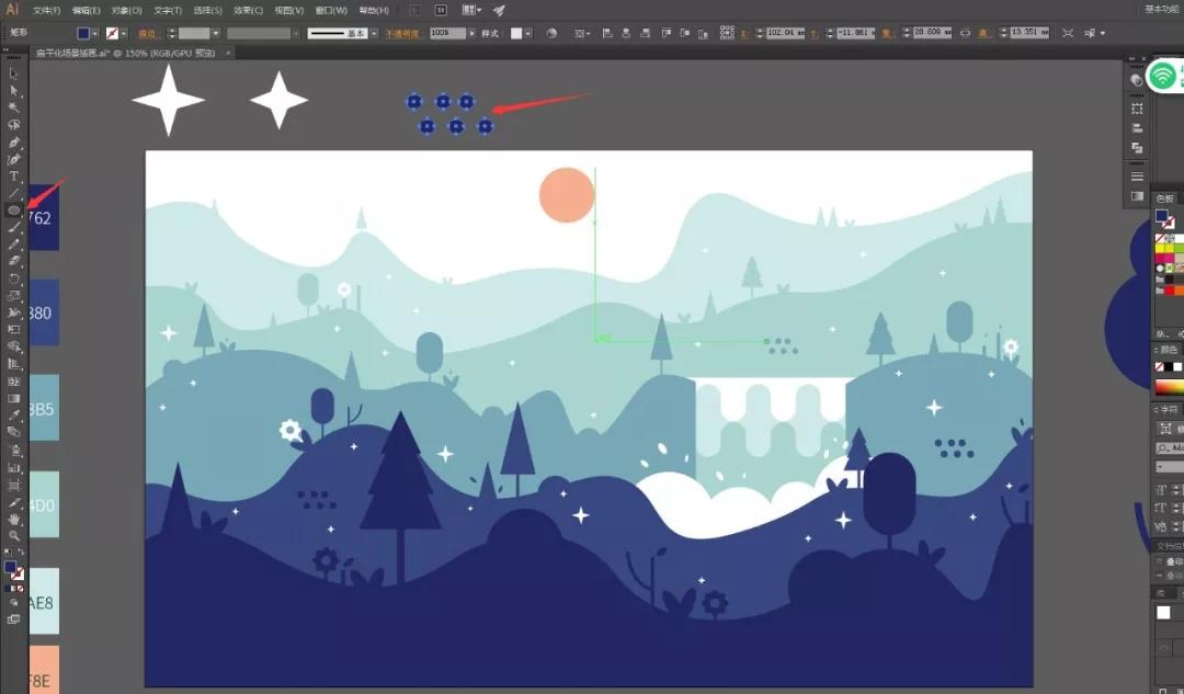 扁平风插画入门教程,cdr扁平风景插画教程