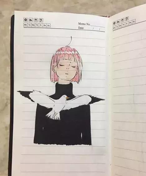 日本小姐姐画画素描,日本小姐姐一组插画