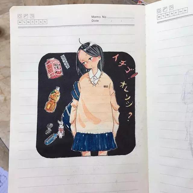 日本小姐姐画画素描,日本小姐姐一组插画