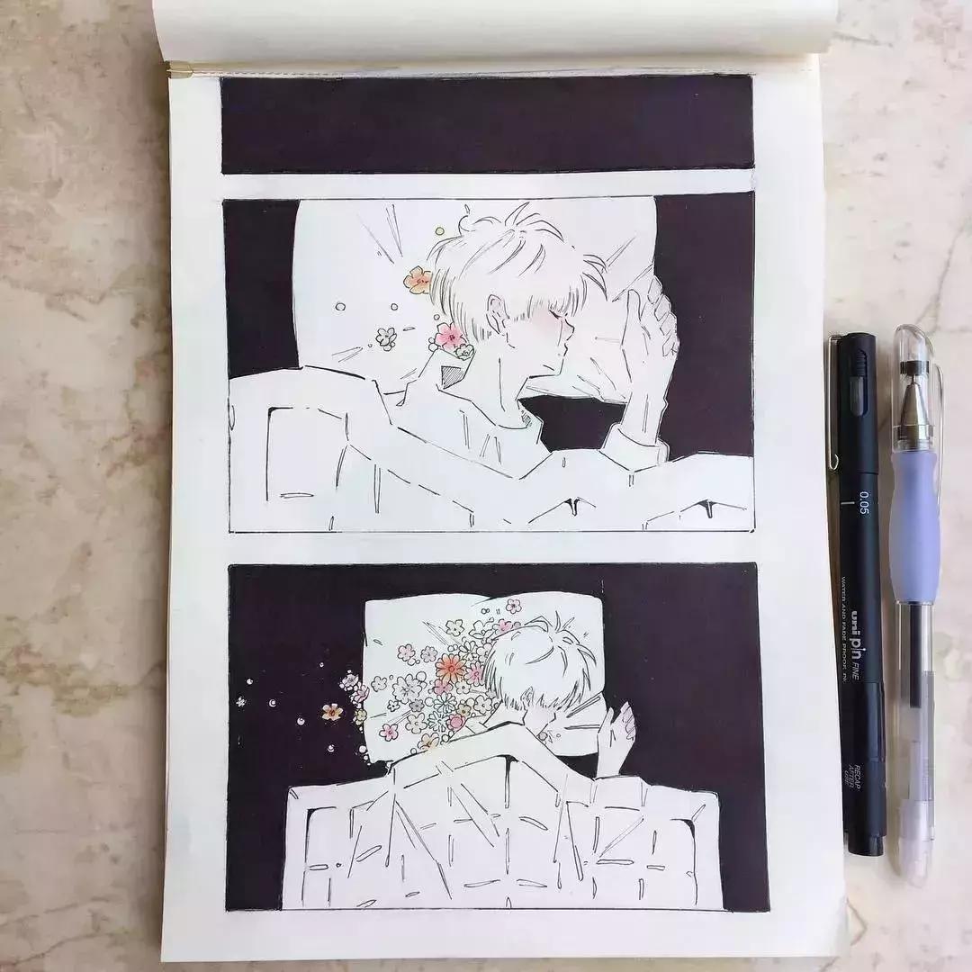 日本小姐姐画画素描,日本小姐姐一组插画