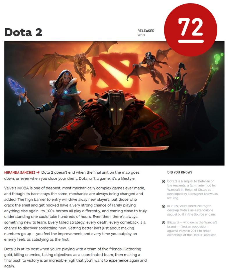 dota2游戏获奖,ign评分排行2017top100