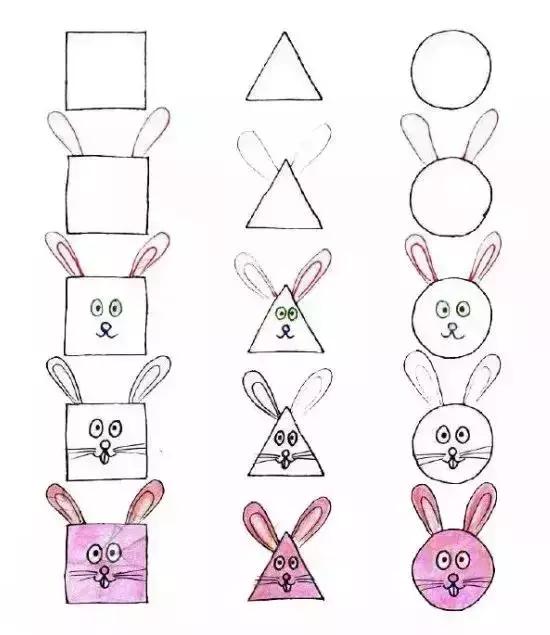 简笔画用半圆画小动物,几何对称图形简笔画