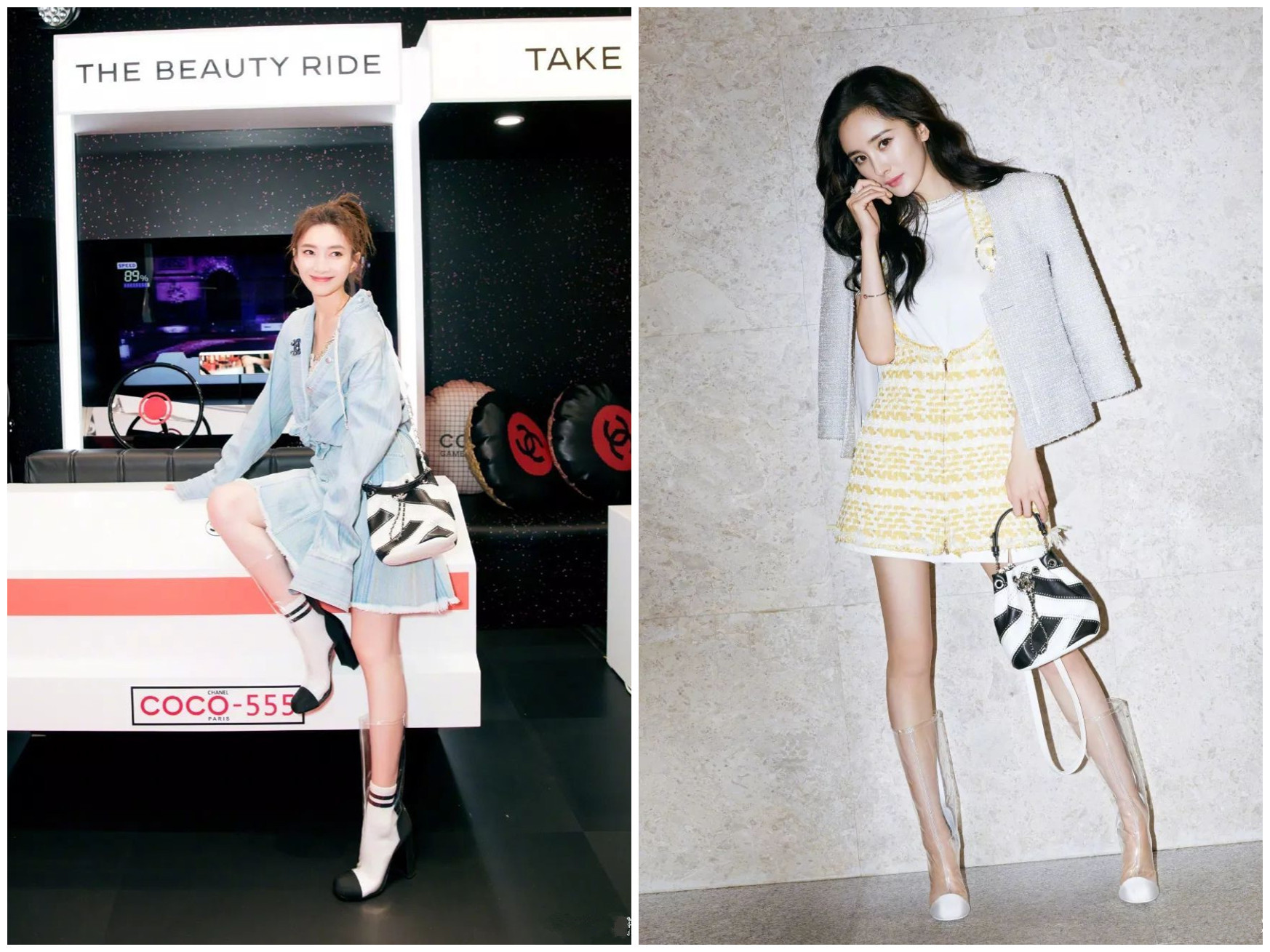 杨幂穿迪丽热巴的白鞋,杨幂热巴同款长靴子