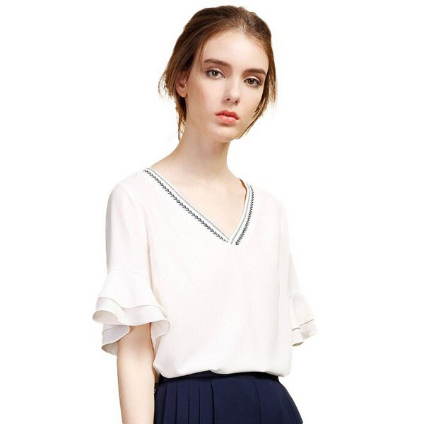 大码显瘦雪纺衫格子v领,V领显瘦雪纺衫