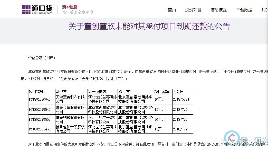 日报：网贷*款贷**余额四连降清华控股P2P自爆逾期