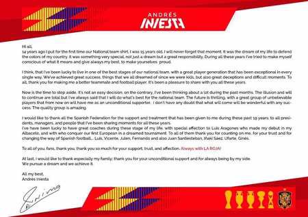 看哭天下人的一封信,足球伊涅斯塔